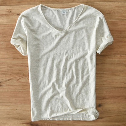 Men's V-neck Linen Cotton Shirt
