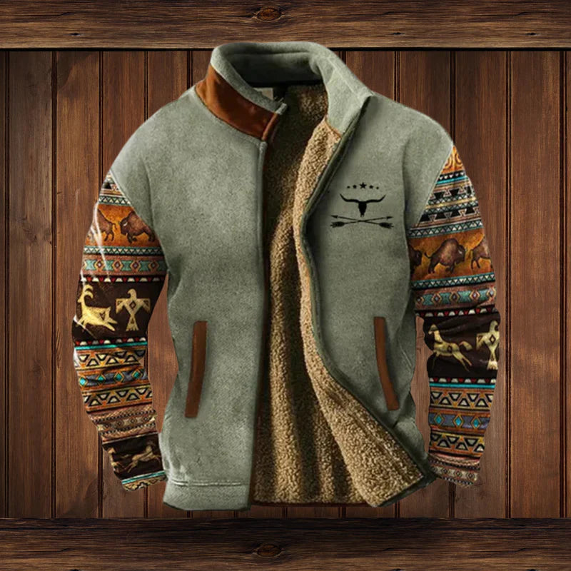 Men's Warm Teddy Cardigan with Zipper and Vintage Design