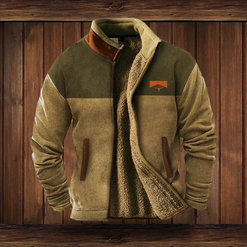 Men's Warm Teddy Cardigan with Zipper and Vintage Design
