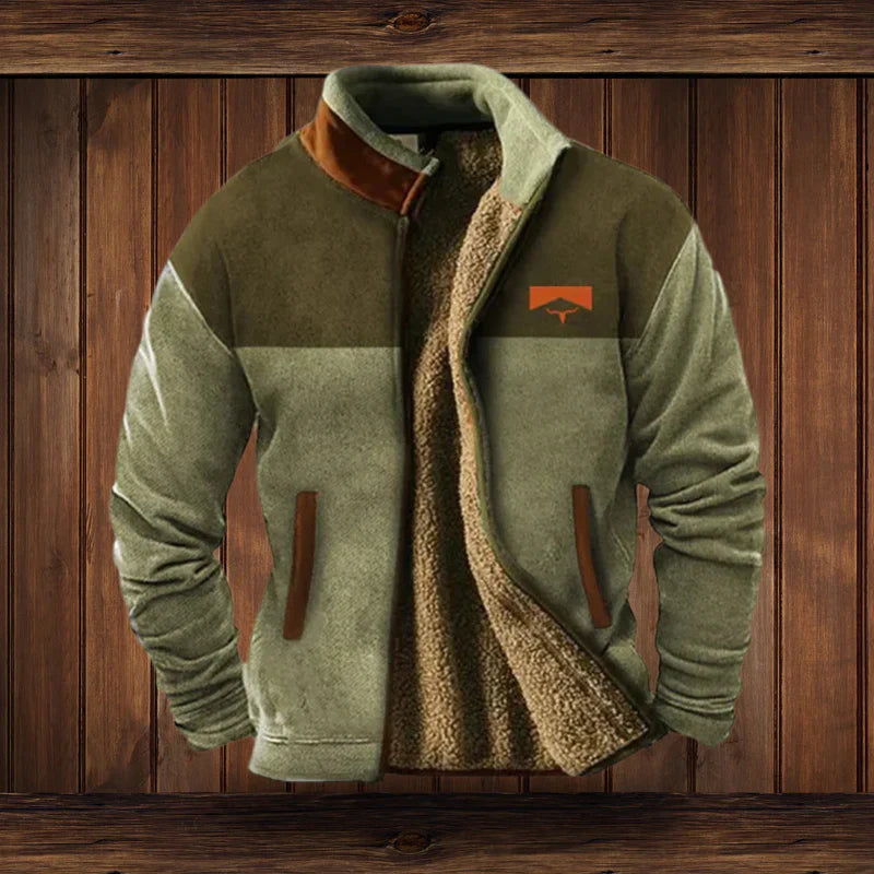 Men's Warm Teddy Cardigan with Zipper and Vintage Design