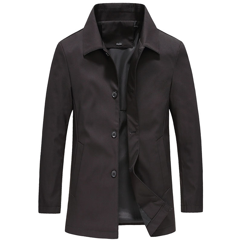 Men's Windproof Solid Colour Long Jacket