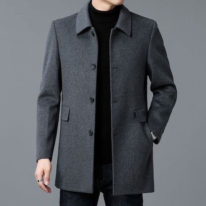 Men's Wool Coat with Classic Lapels and Pockets