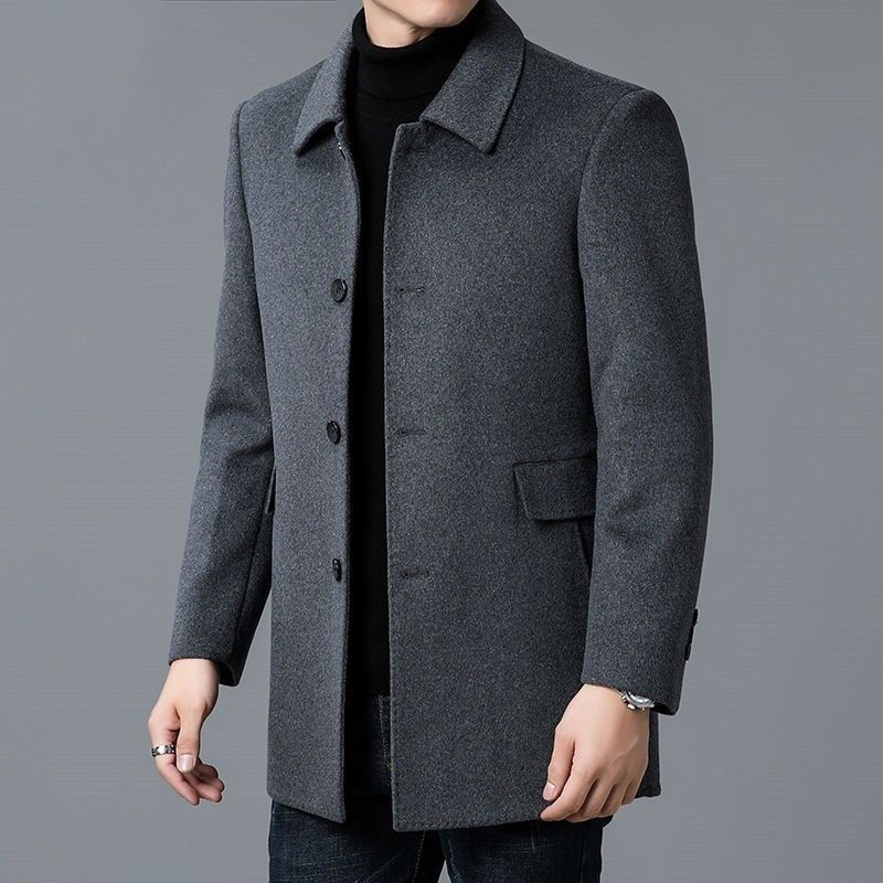 Men's Wool Coat with Classic Lapels and Pockets