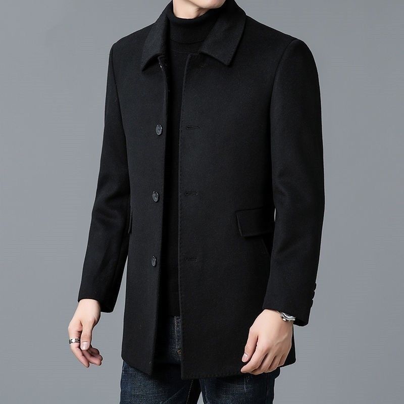 Men's Wool Coat with Classic Lapels and Pockets