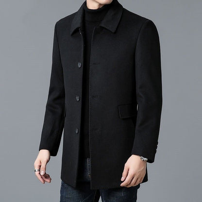 Men's Wool Coat with Classic Lapels and Pockets