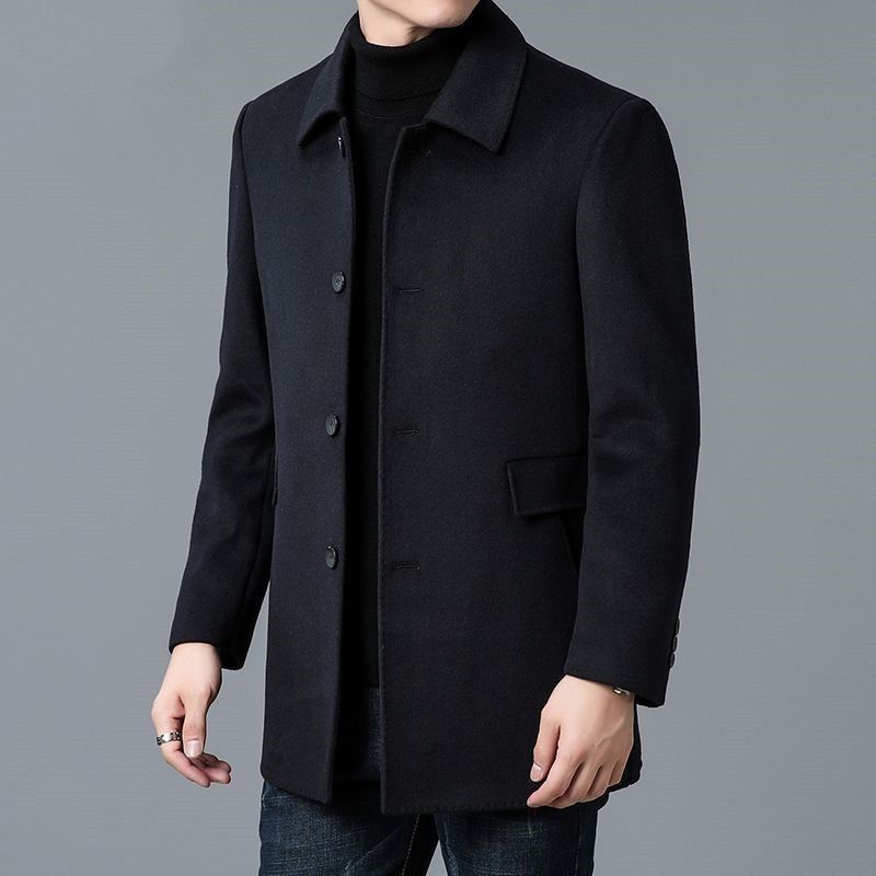 Men's Wool Coat with Classic Lapels and Pockets