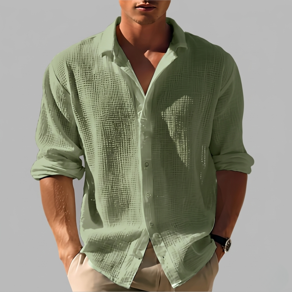Men's Textured Collar Cotton-Linen Shirt