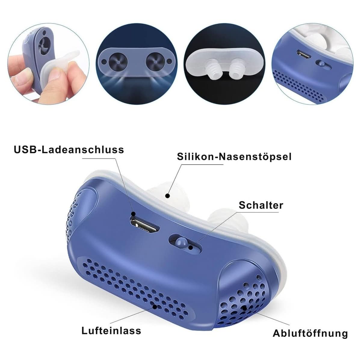Compact nasal device for snoring and sleep apnea relief