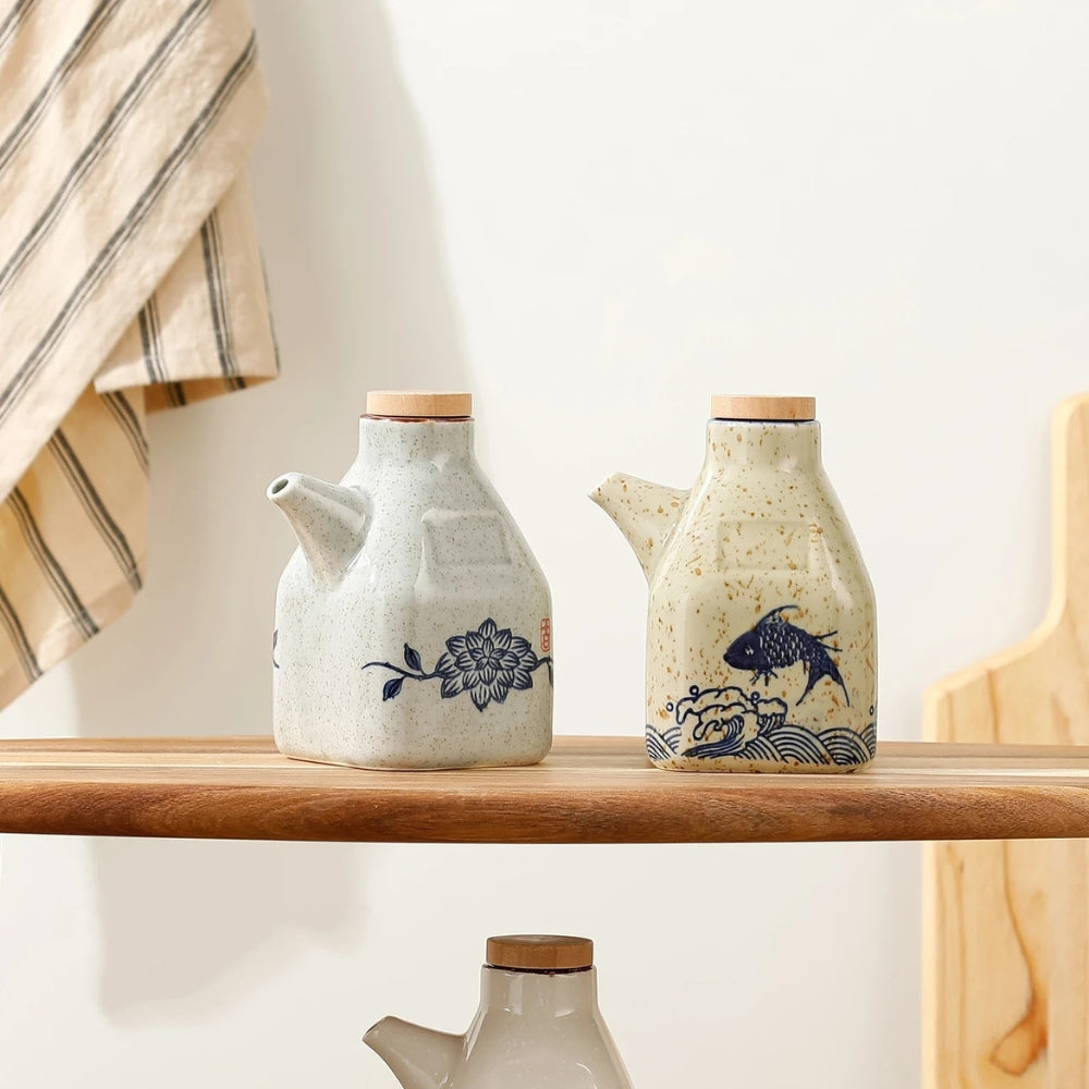 Hand-Painted Ceramic Pourer for Oil & Sauce