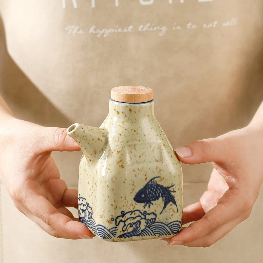 Hand-Painted Ceramic Pourer for Oil & Sauce