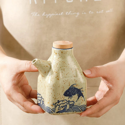 Hand-Painted Ceramic Pourer for Oil & Sauce