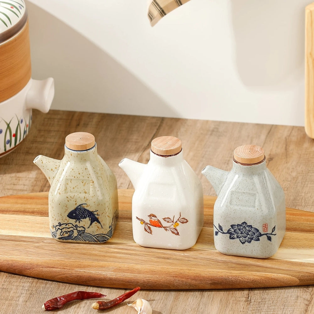 Hand-Painted Ceramic Pourer for Oil & Sauce