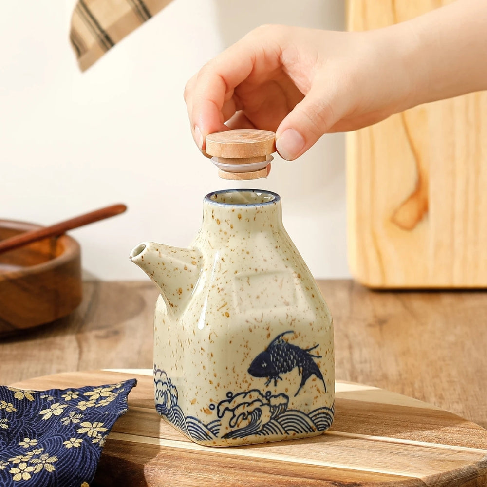 Hand-Painted Ceramic Pourer for Oil & Sauce