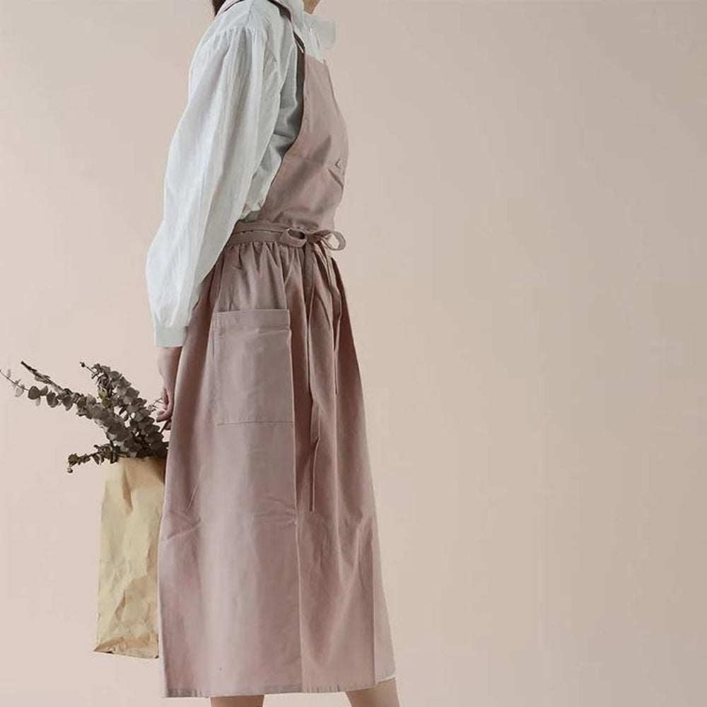 Cotton Cross-Back Apron with Pockets for Crafting & Cooking