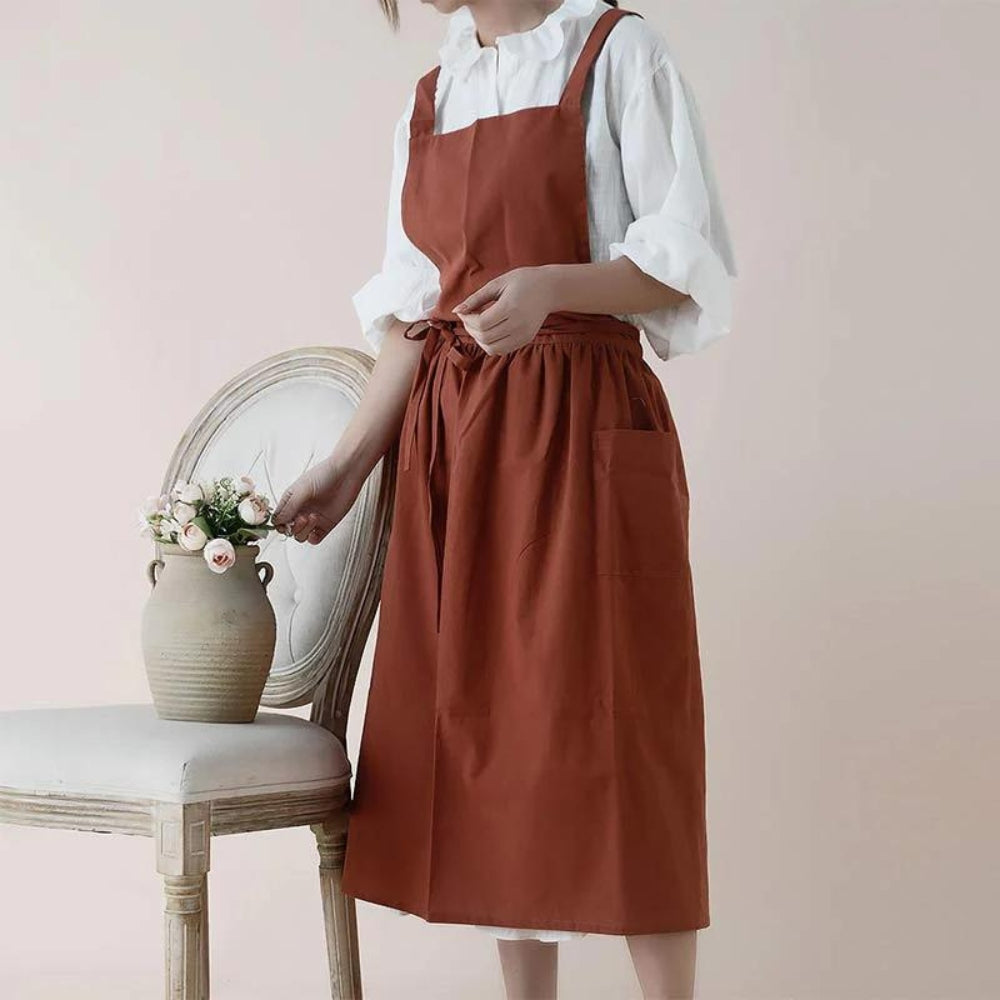 Cotton Cross-Back Apron with Pockets for Crafting & Cooking