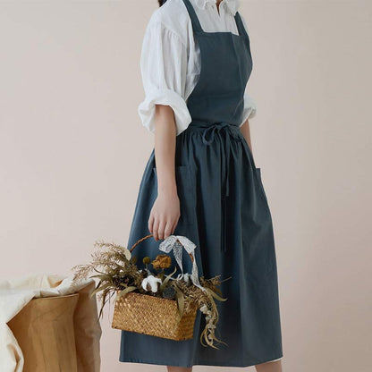Cotton Cross-Back Apron with Pockets for Crafting & Cooking