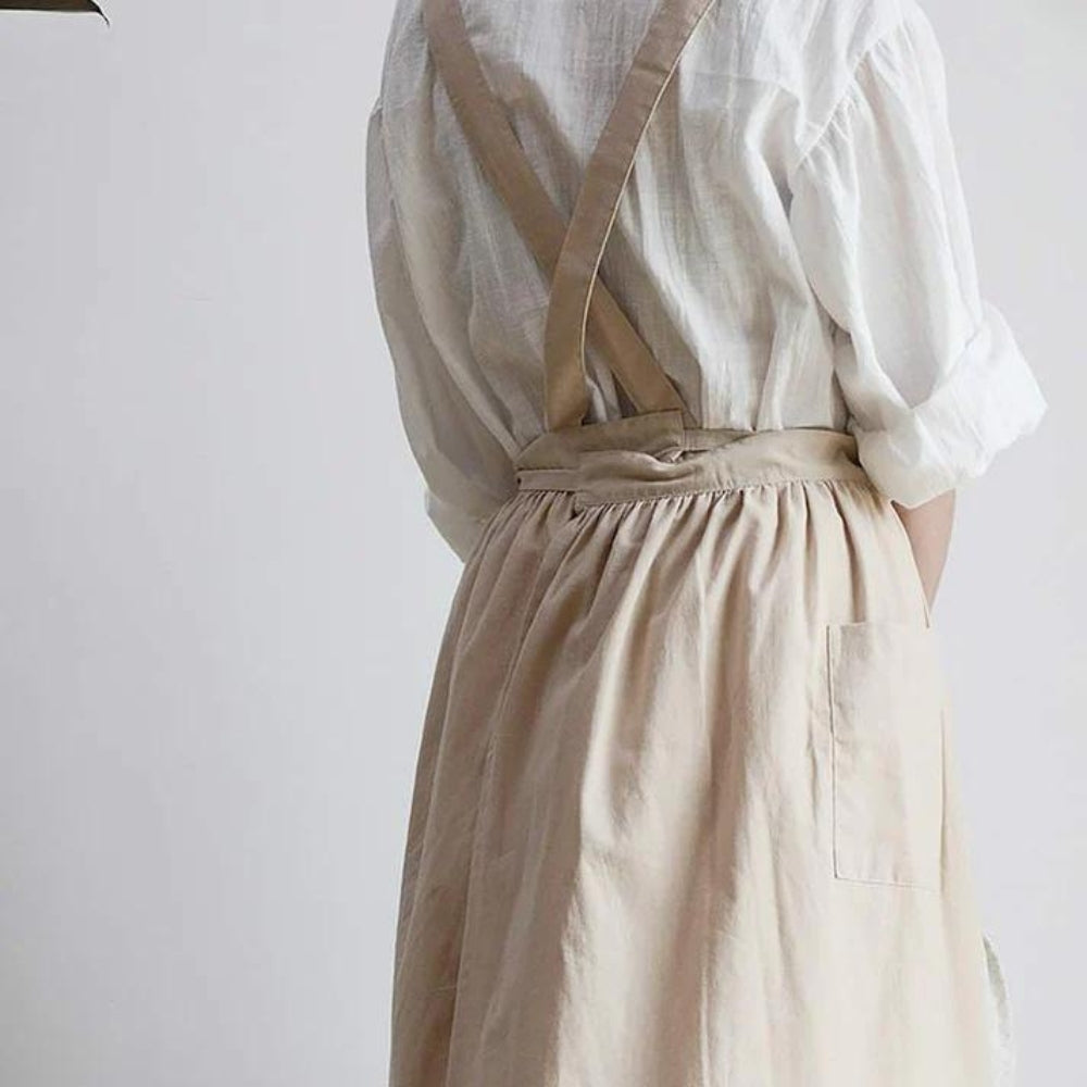 Cotton Cross-Back Apron with Pockets for Crafting & Cooking