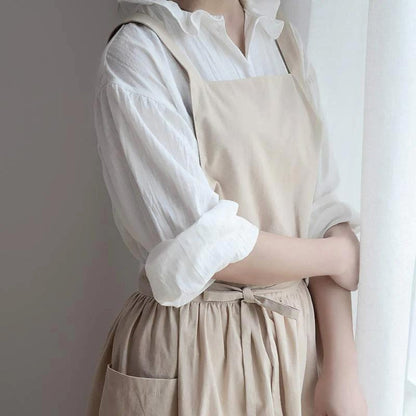 Cotton Cross-Back Apron with Pockets for Crafting & Cooking
