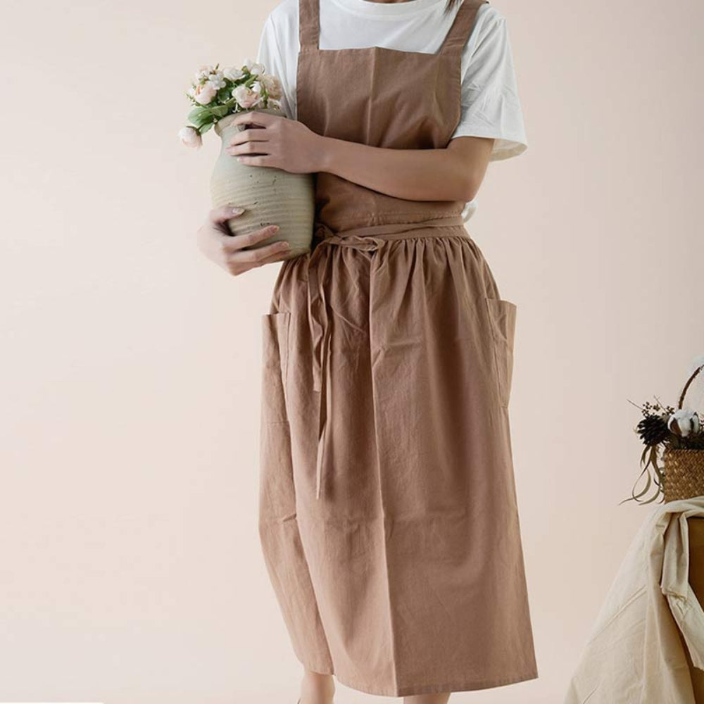 Cotton Cross-Back Apron with Pockets for Crafting & Cooking