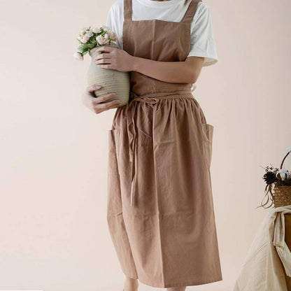 Cotton Cross-Back Apron with Pockets for Crafting & Cooking