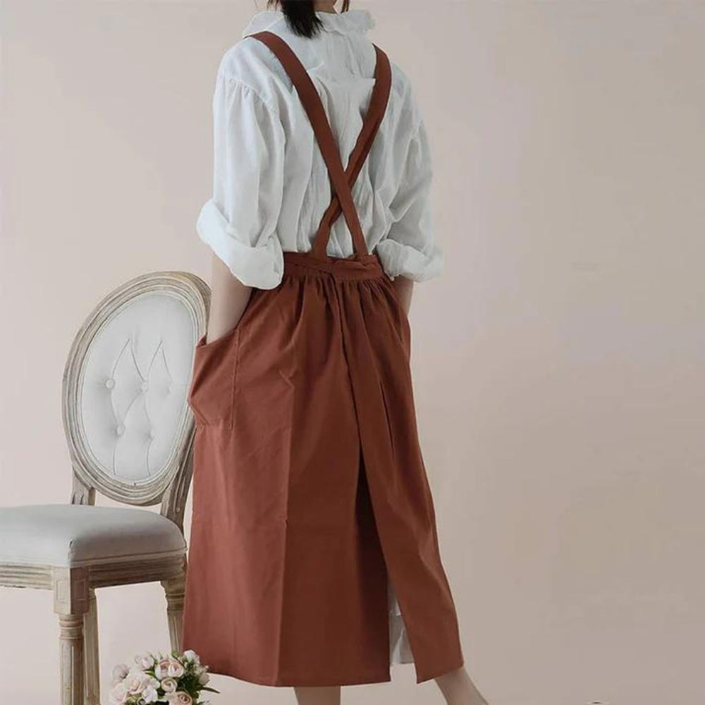 Cotton Cross-Back Apron with Pockets for Crafting & Cooking