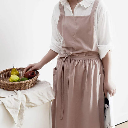 Cotton Cross-Back Apron with Pockets for Crafting & Cooking