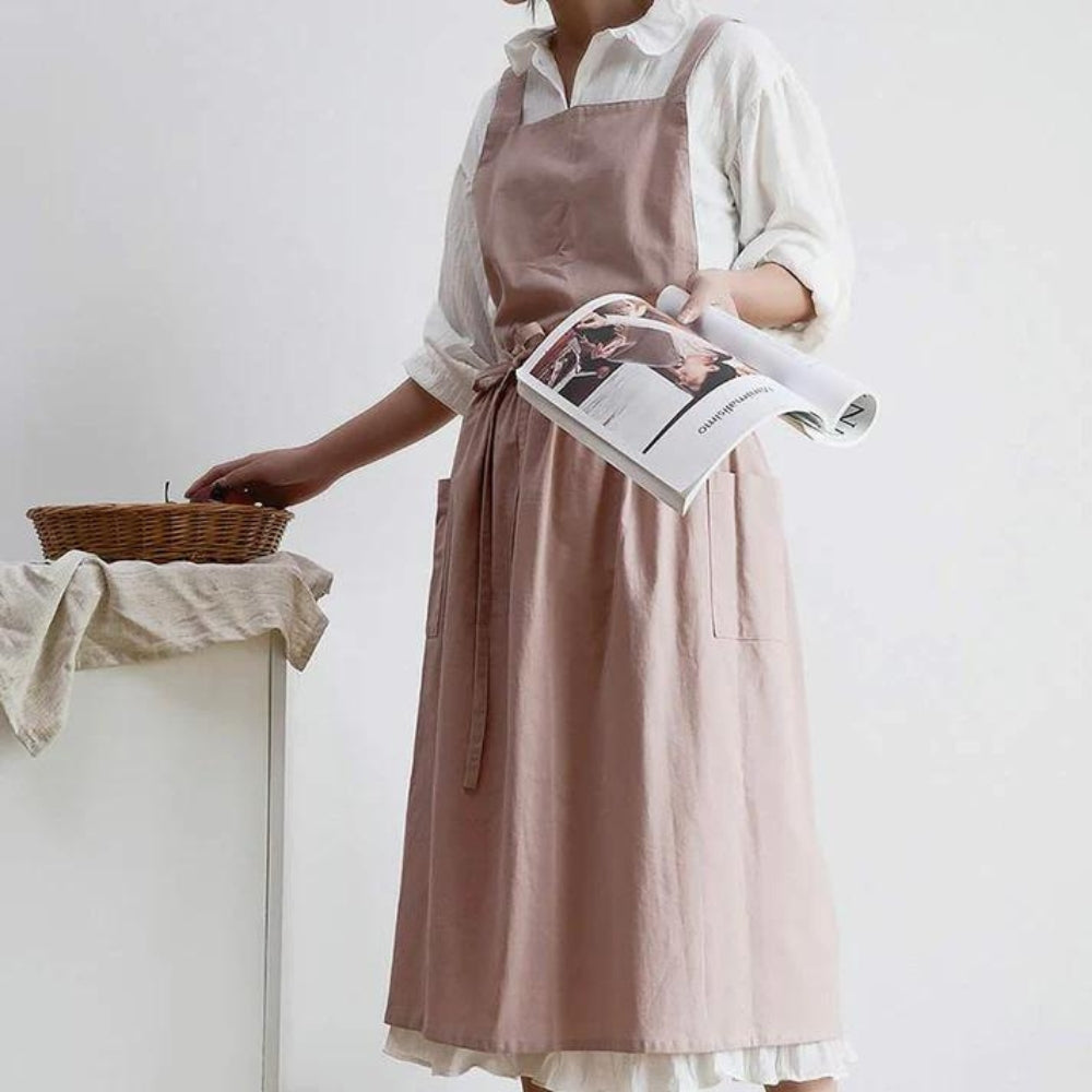 Cotton Cross-Back Apron with Pockets for Crafting & Cooking