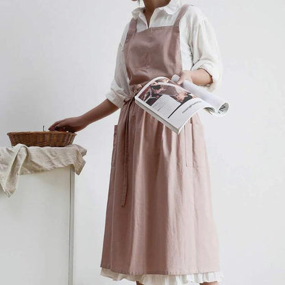Cotton Cross-Back Apron with Pockets for Crafting & Cooking