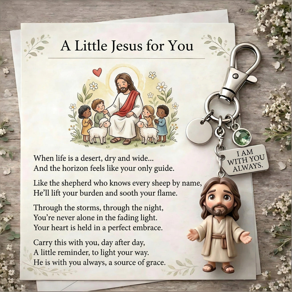 "A Little Jesus for You" - Comforting Pocket Reminder Keychain & Poem Card Gift Set