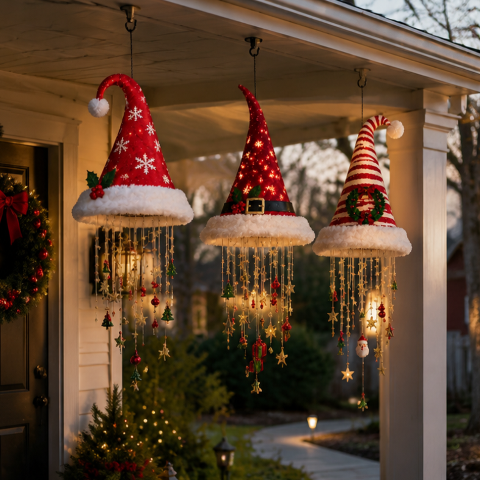 Lighted Santa Hat Hanging Chandelier LED Christmas String Light Decor Gift