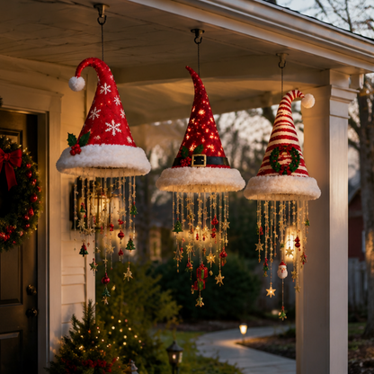 Lighted Santa Hat Hanging Chandelier LED Christmas String Light Decor Gift