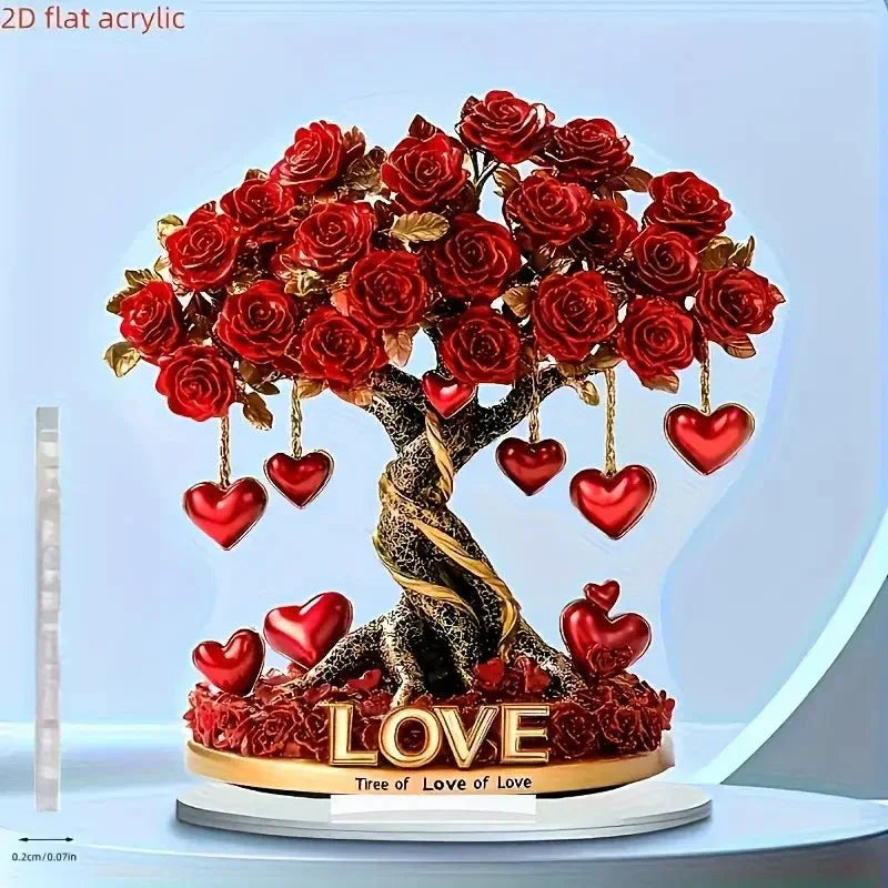 NOBLEHEART GEM – Elegant Heart-Shaped Crystal Rose Tree with Golden Base