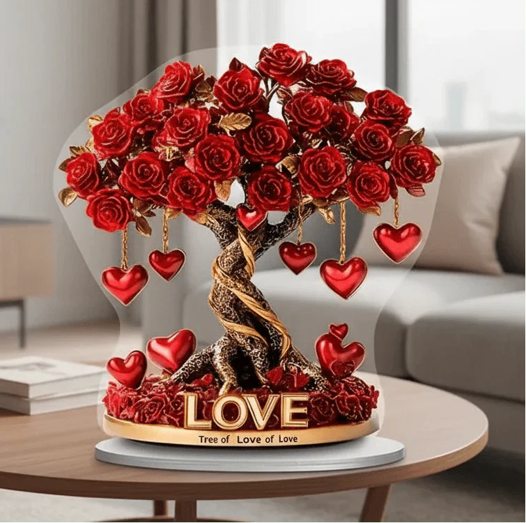 NOBLEHEART GEM – Elegant Heart-Shaped Crystal Rose Tree with Golden Base