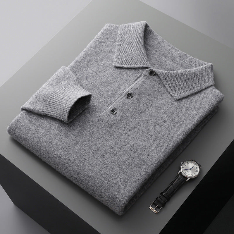 Cashmere Merino Wool Long Sleeve Polo Shirt - Stockholm Style