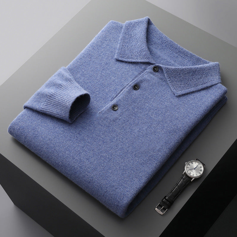 Cashmere Merino Wool Long Sleeve Polo Shirt - Stockholm Style