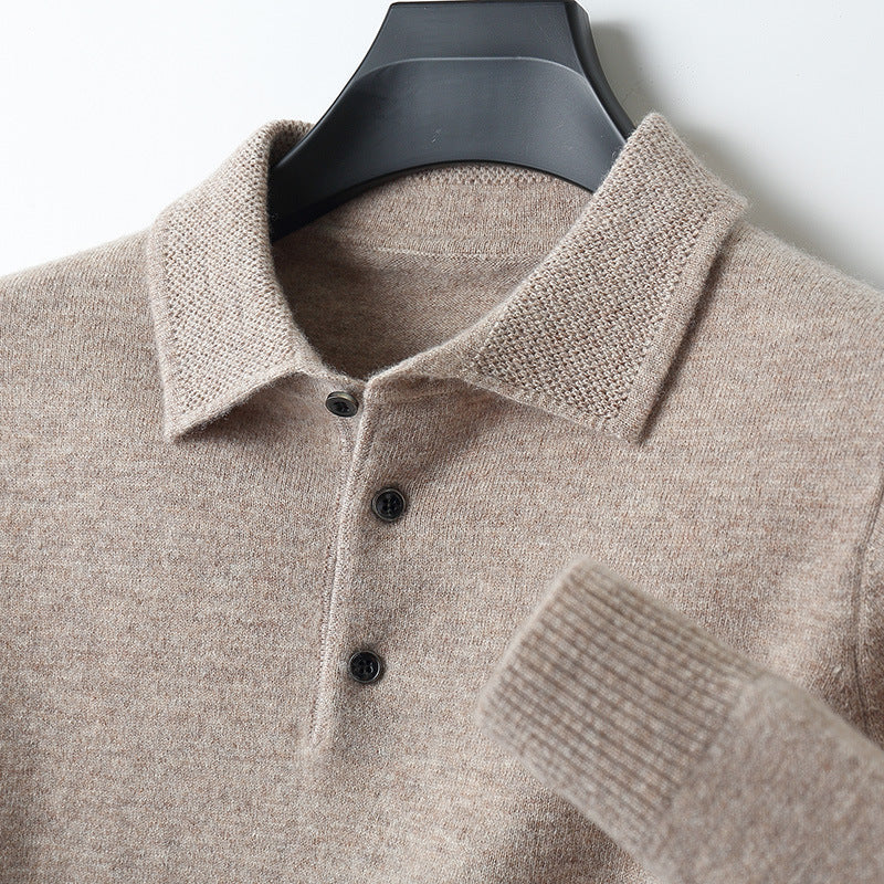Cashmere Merino Wool Long Sleeve Polo Shirt - Stockholm Style