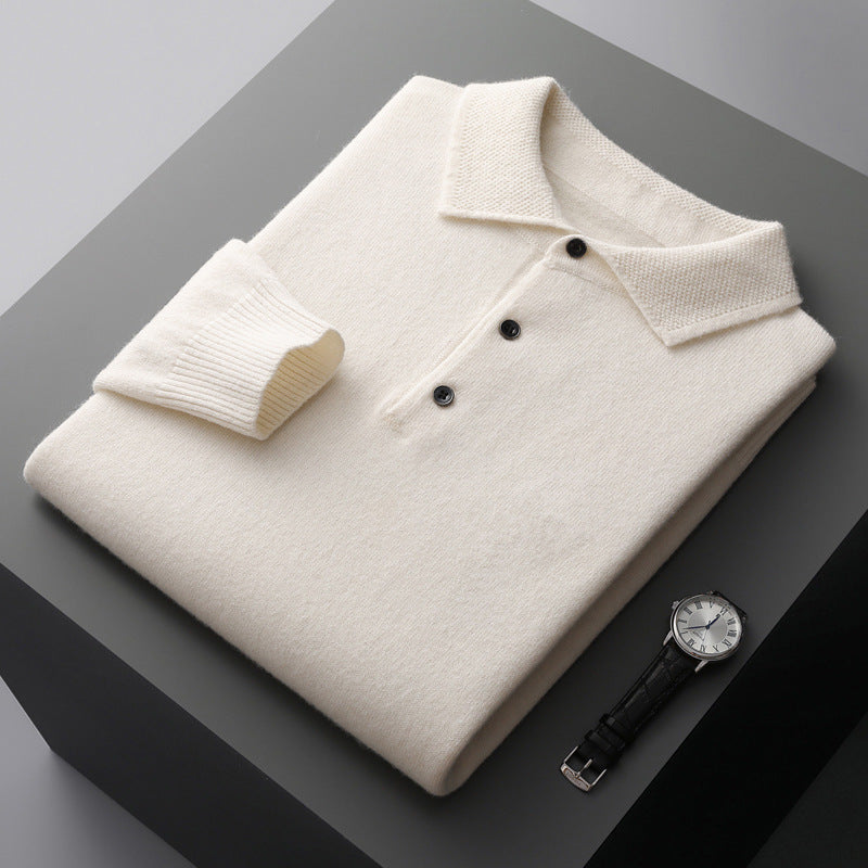 Cashmere Merino Wool Long Sleeve Polo Shirt - Stockholm Style