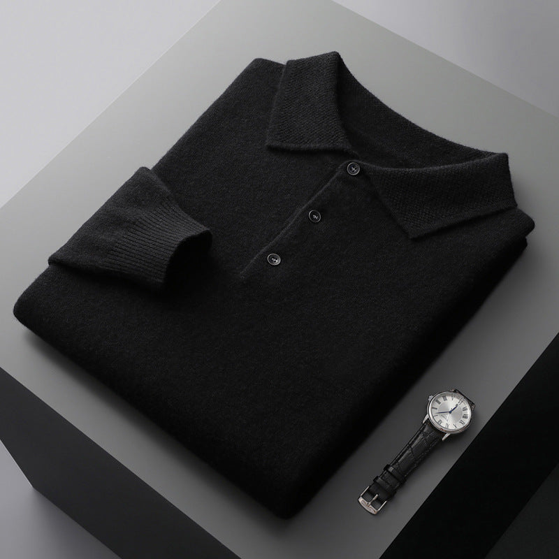 Cashmere Merino Wool Long Sleeve Polo Shirt - Stockholm Style