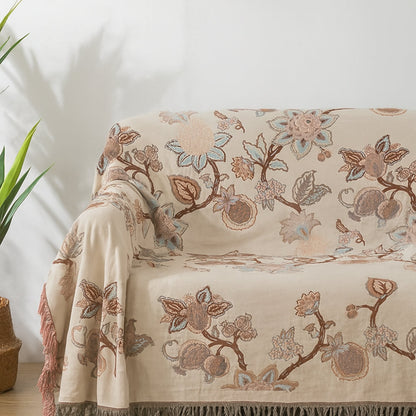 Floral Cotton Blanket with Tassel Trim