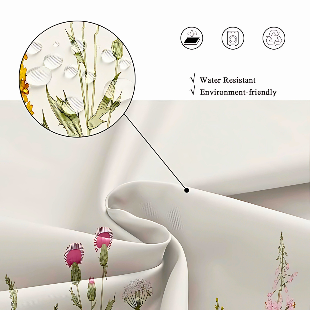 Botanical Print Waterproof Shower Curtain