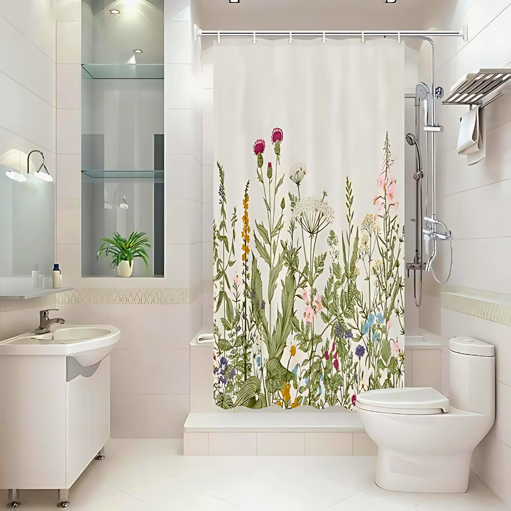 Botanical Print Waterproof Shower Curtain