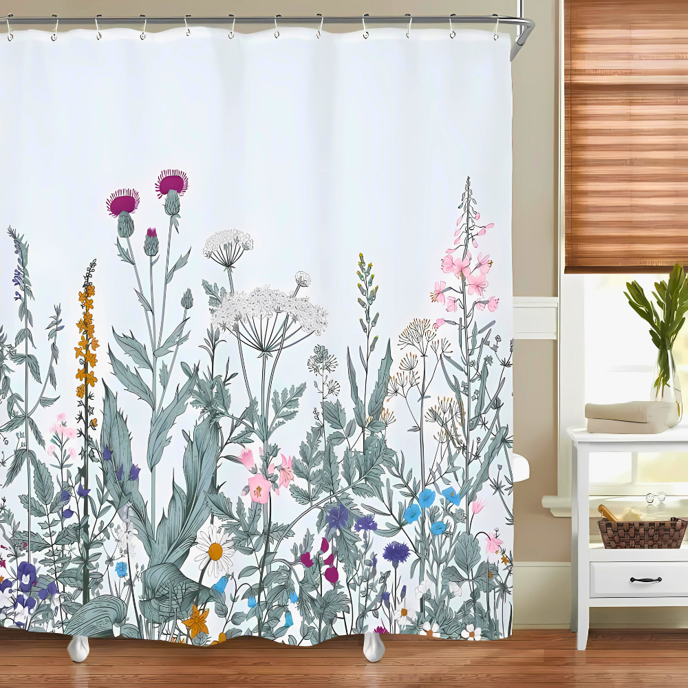 Botanical Print Waterproof Shower Curtain