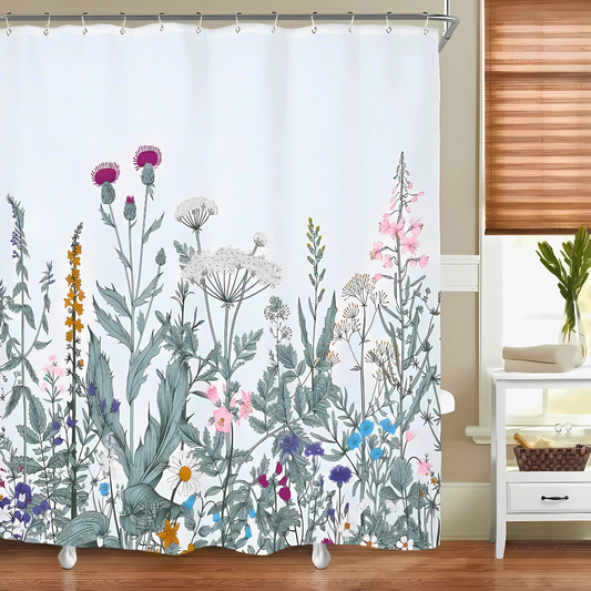 Botanical Print Waterproof Shower Curtain