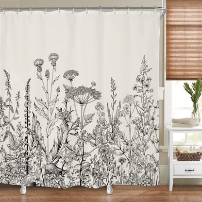Botanical Print Waterproof Shower Curtain