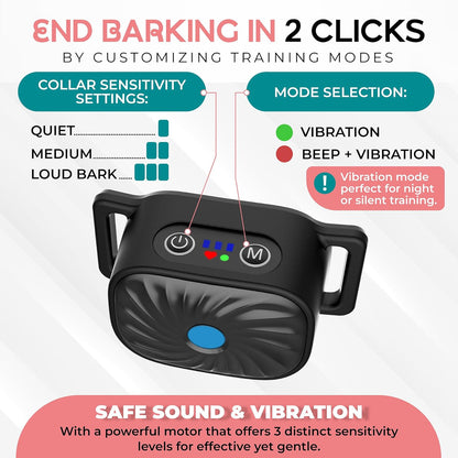 Bark Control Collar for Small Dogs - Gentle Training Aid