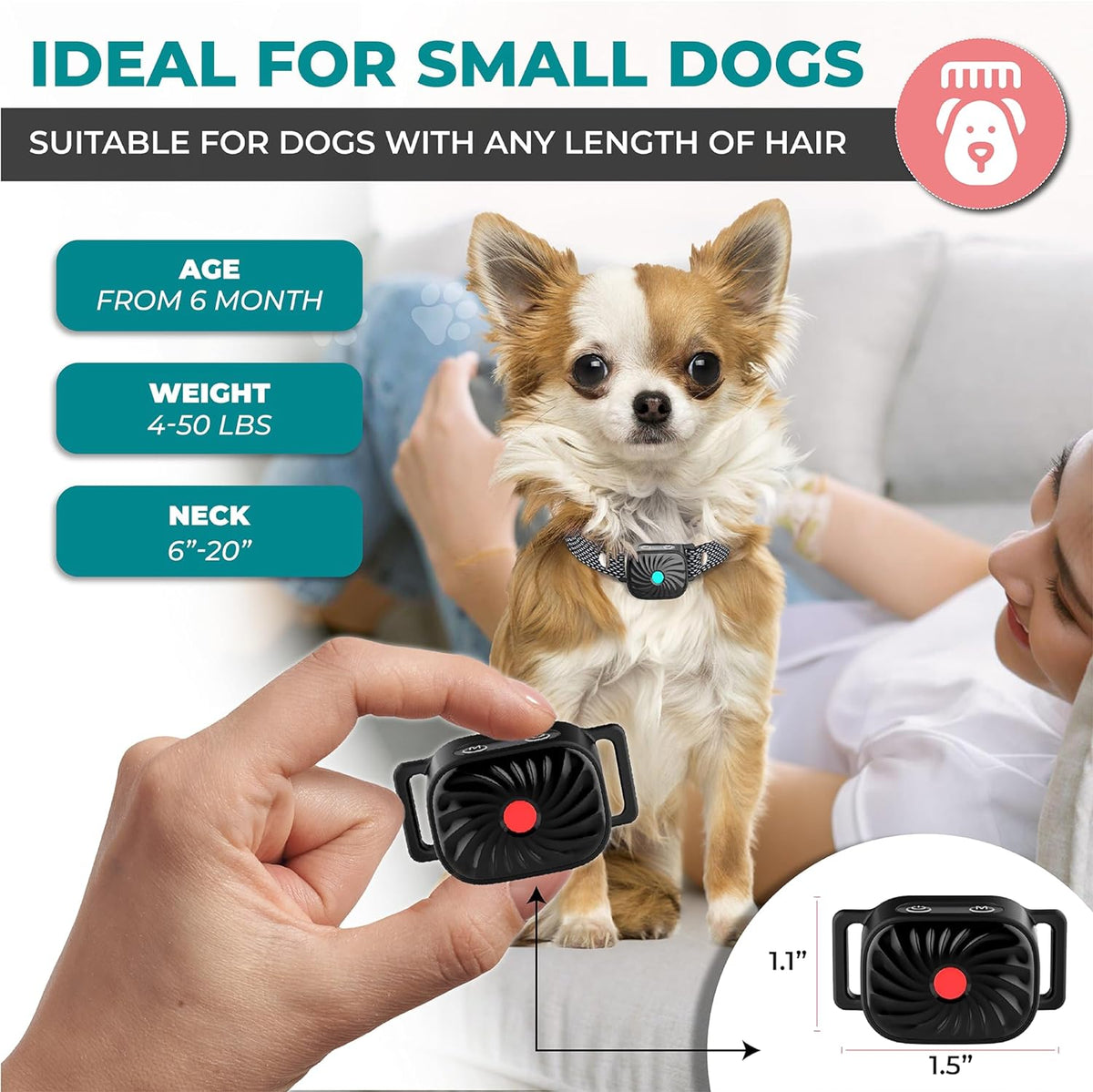 Bark Control Collar for Small Dogs - Gentle Training Aid