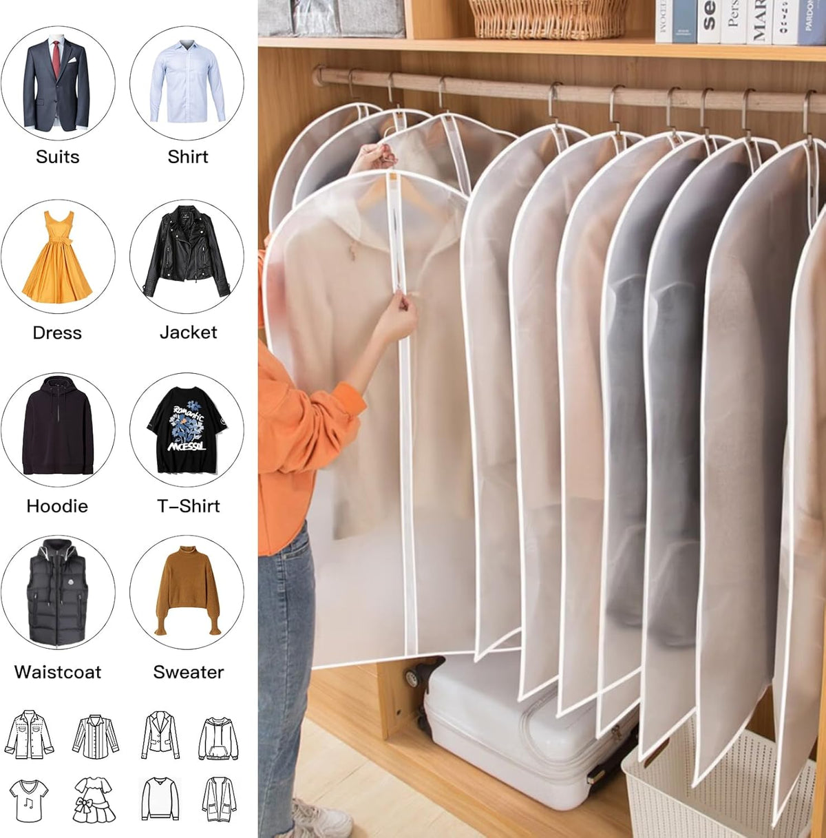 PEVA Garment Cover Set – 24-Pack Hanging Garment Covers in 3 Sizes