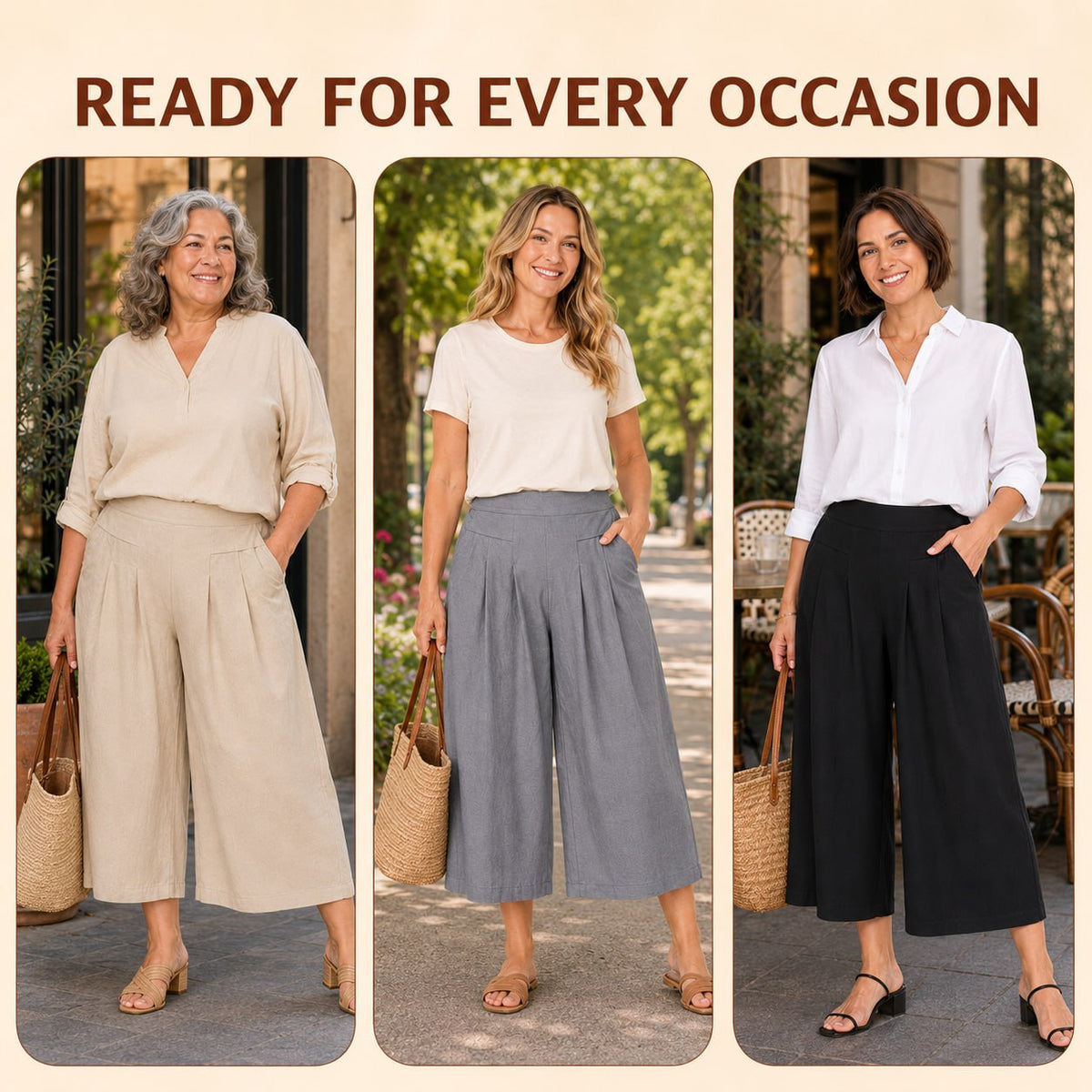 BloomEase - AirDrape Cotton-Linen Wide-Leg Culottes