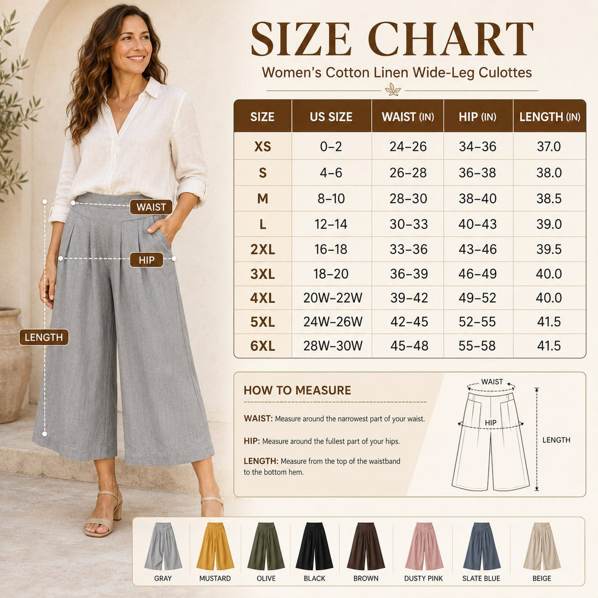 BloomEase - AirDrape Cotton-Linen Wide-Leg Culottes