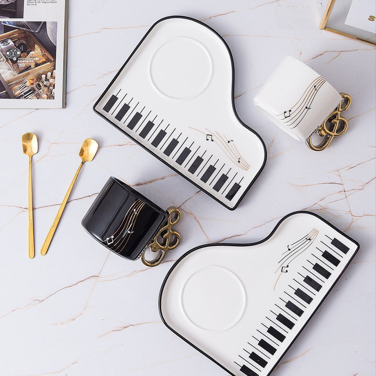 Musical Notes Piano Cup and Saucer Set with Tray
